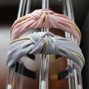 2 pc Gold Trim Knotted Headband Women's Adult - Lavender / Pink - NWT
